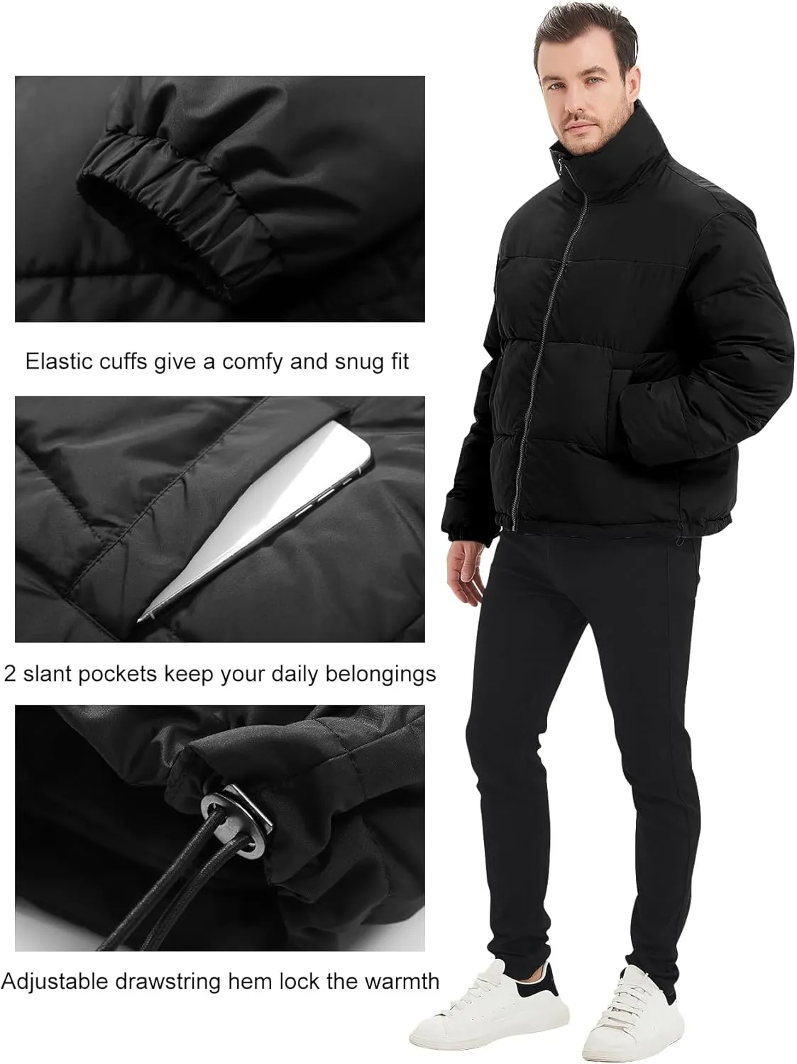 Flygo Men Puffer Jacket Winter Coats Water Resistant Long Sleeve Zip Up Lightweight Quilted Down Jackets