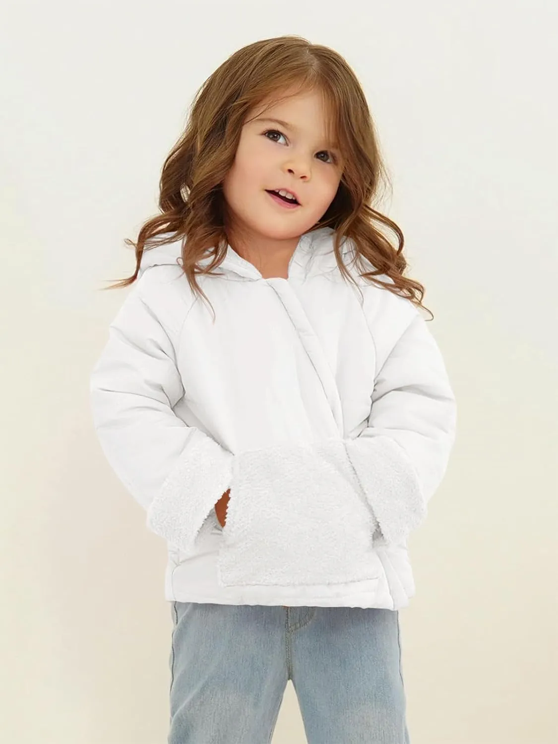Haloumoning Baby Girls Winter Down Coats Kids Fleece Bear Hoods Light Puffer Padded Jacket Fashion Outerwear