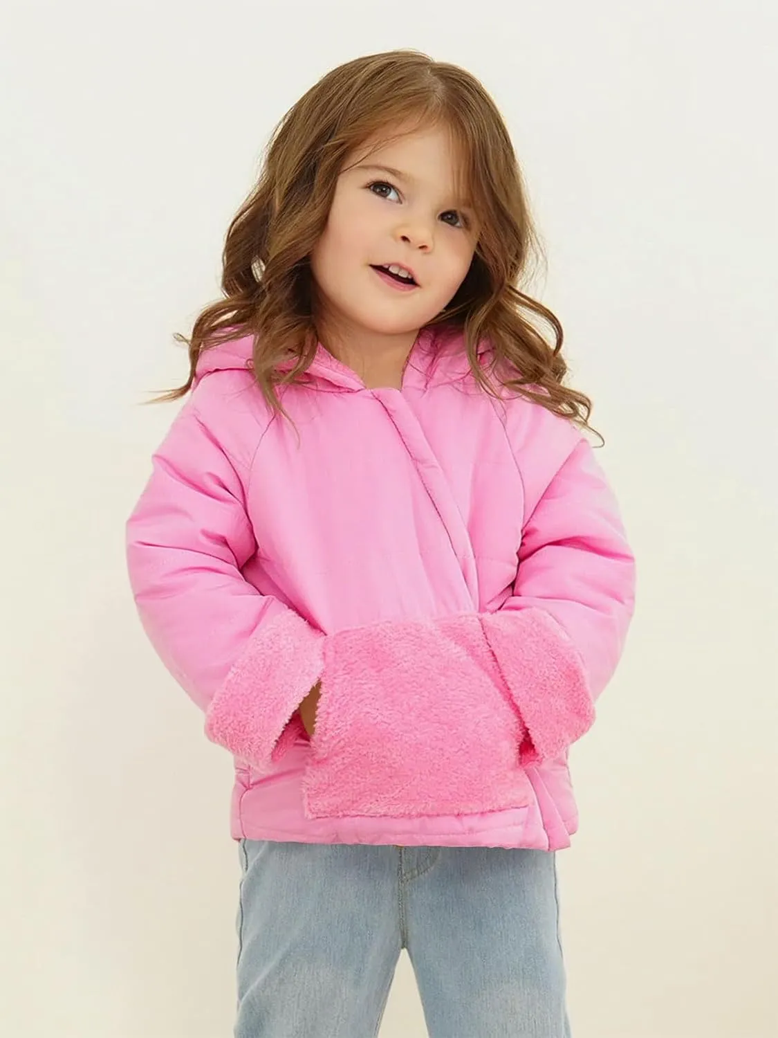 Haloumoning Baby Girls Winter Down Coats Kids Fleece Bear Hoods Light Puffer Padded Jacket Fashion Outerwear