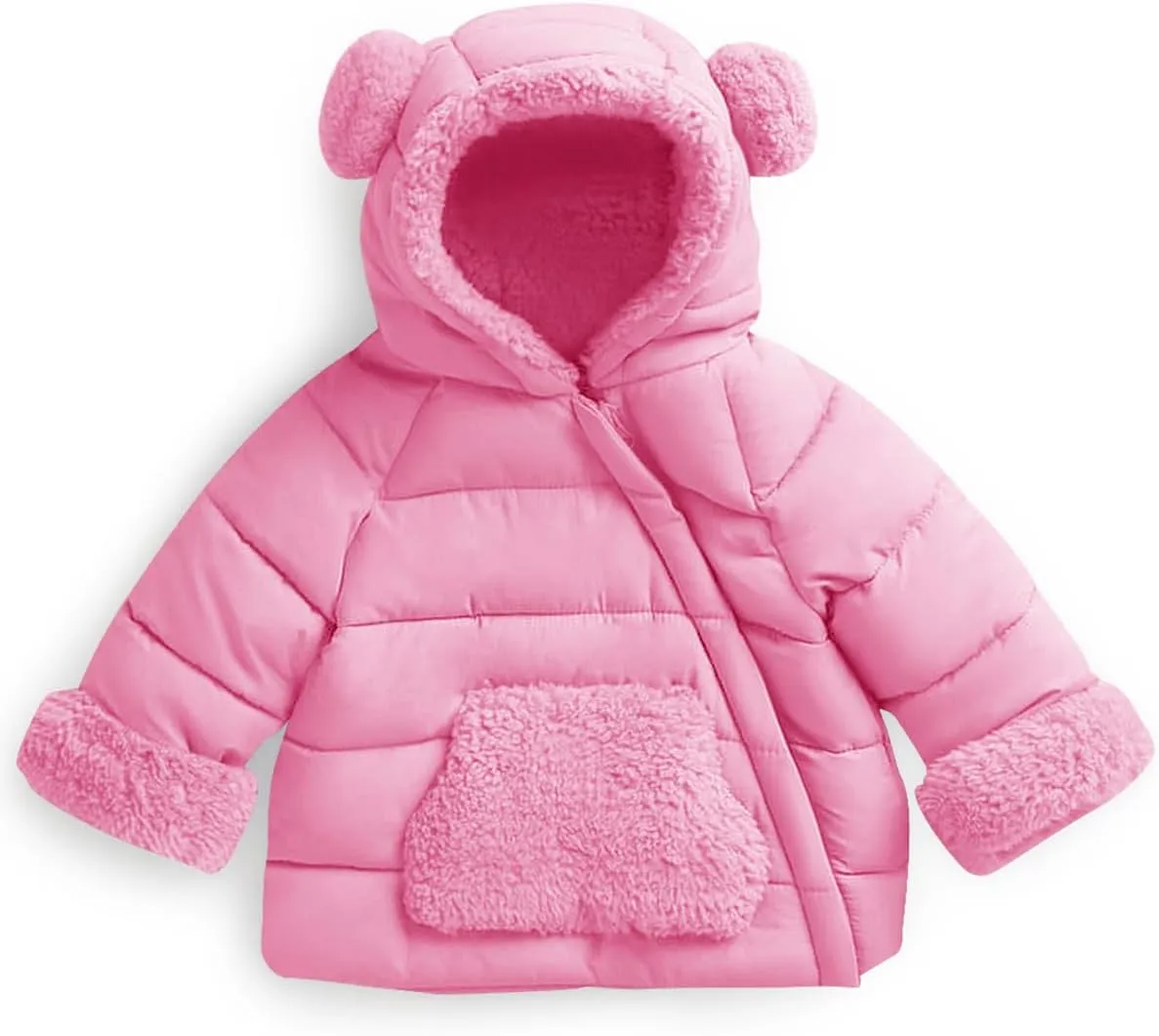 Haloumoning Baby Girls Winter Down Coats Kids Fleece Bear Hoods Light Puffer Padded Jacket Fashion Outerwear