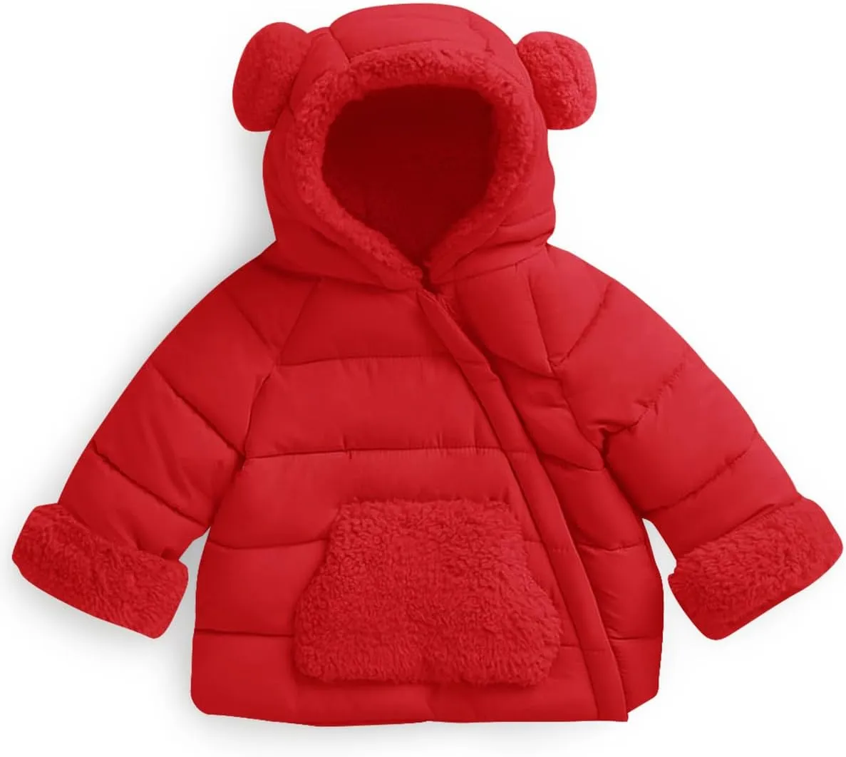 Haloumoning Baby Girls Winter Down Coats Kids Fleece Bear Hoods Light Puffer Padded Jacket Fashion Outerwear