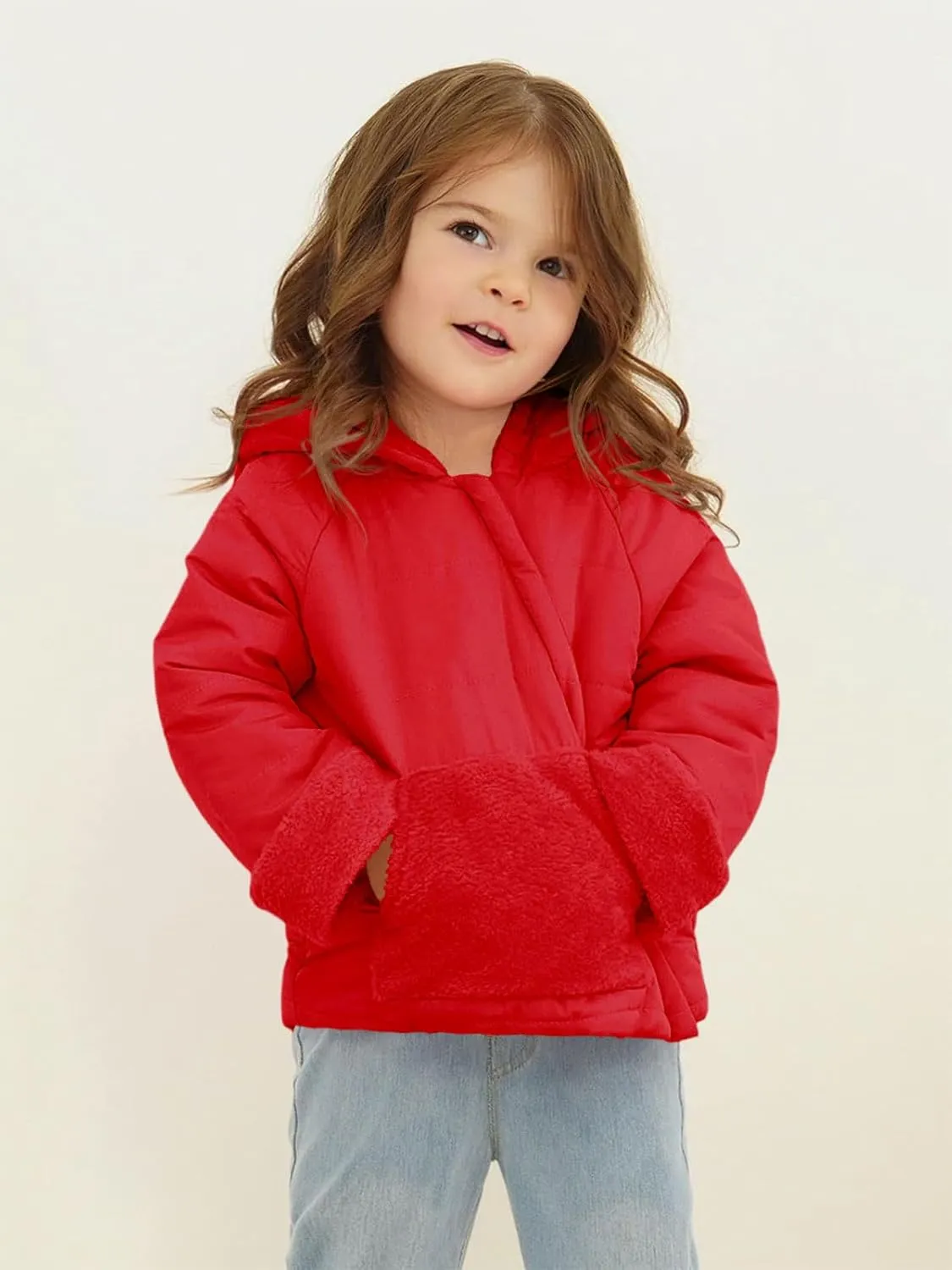 Haloumoning Baby Girls Winter Down Coats Kids Fleece Bear Hoods Light Puffer Padded Jacket Fashion Outerwear