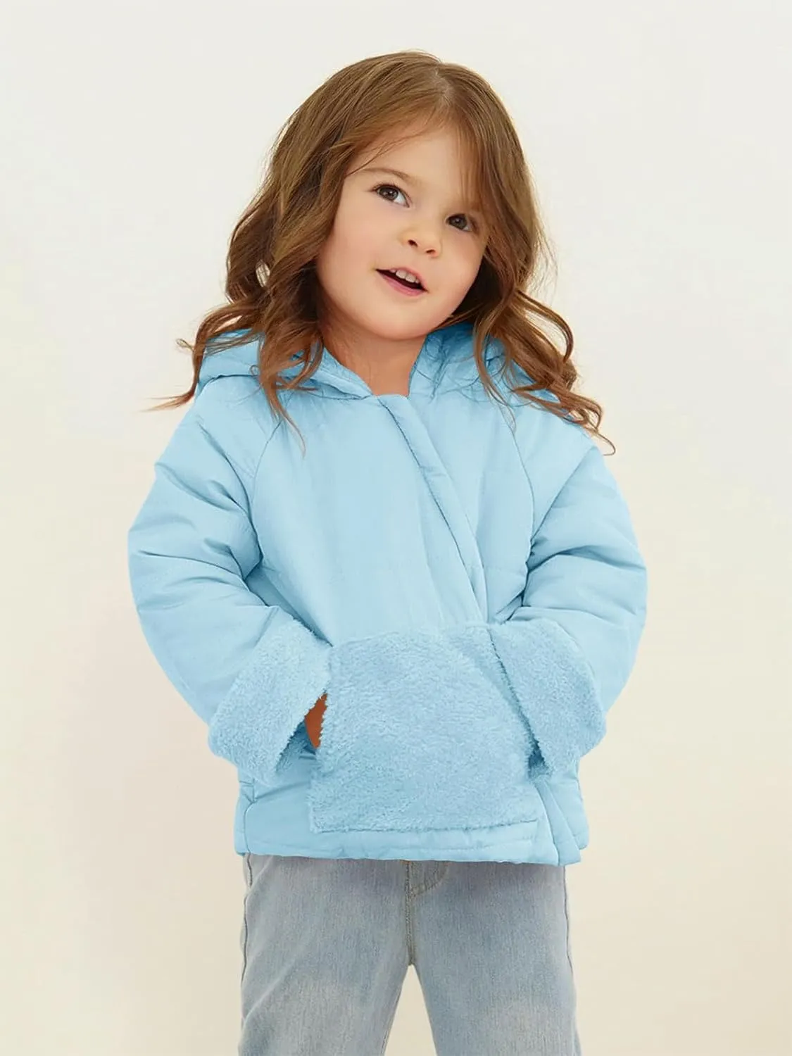 Haloumoning Baby Girls Winter Down Coats Kids Fleece Bear Hoods Light Puffer Padded Jacket Fashion Outerwear
