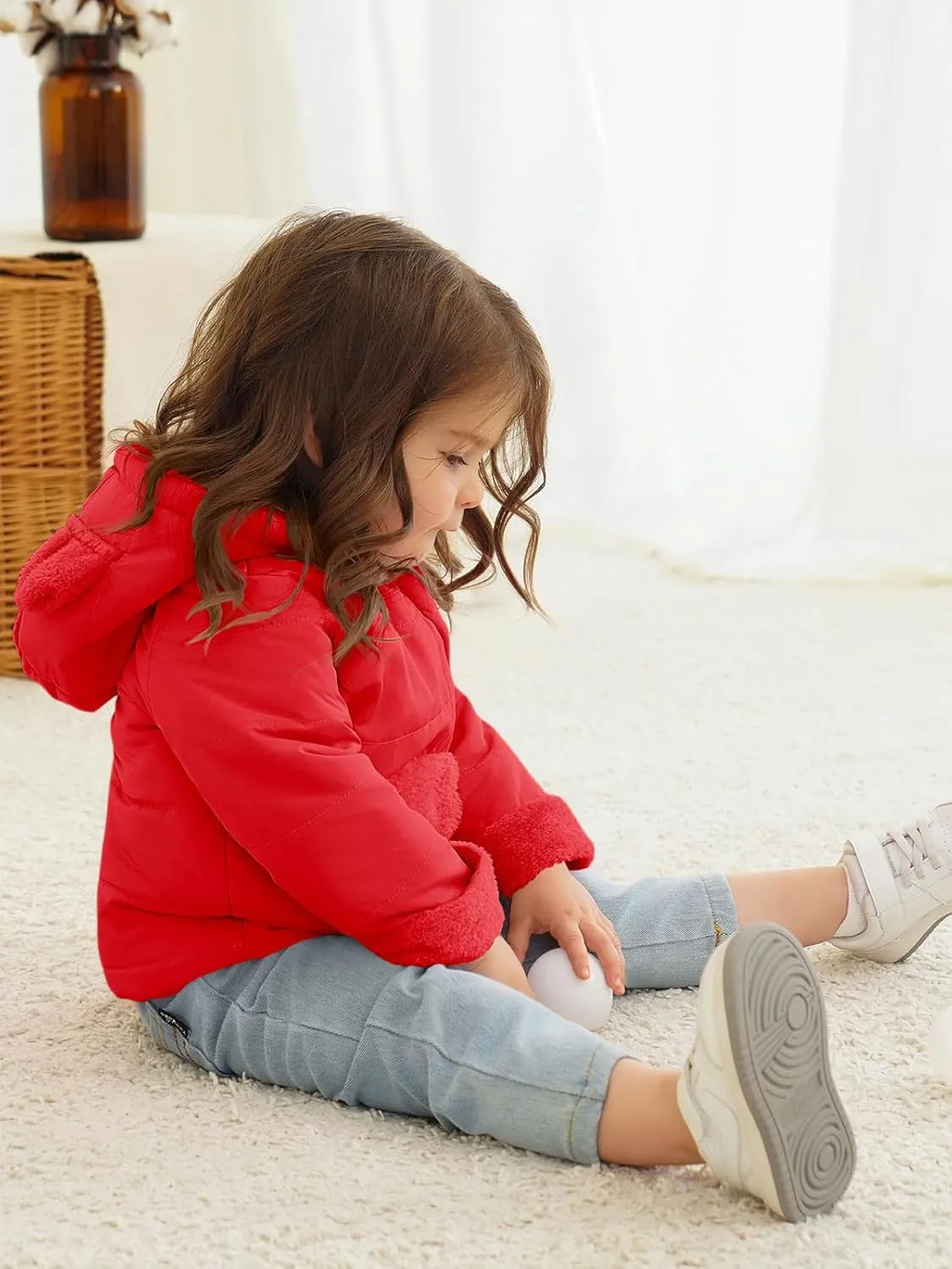 Haloumoning Baby Girls Winter Down Coats Kids Fleece Bear Hoods Light Puffer Padded Jacket Fashion Outerwear