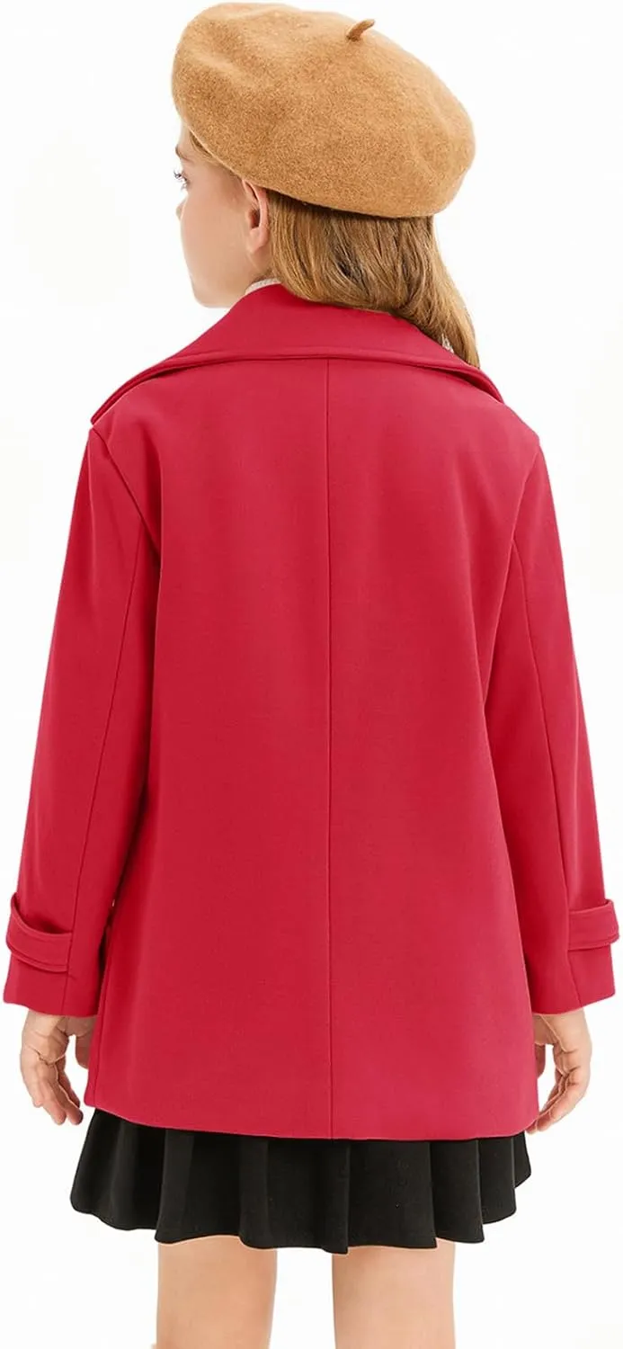 Haloumoning Girls Peacoat Winter Dress Coat Double Breasted Kids Notch Lapel Fall Outerwear Jackets with Pockets 3-10 Years