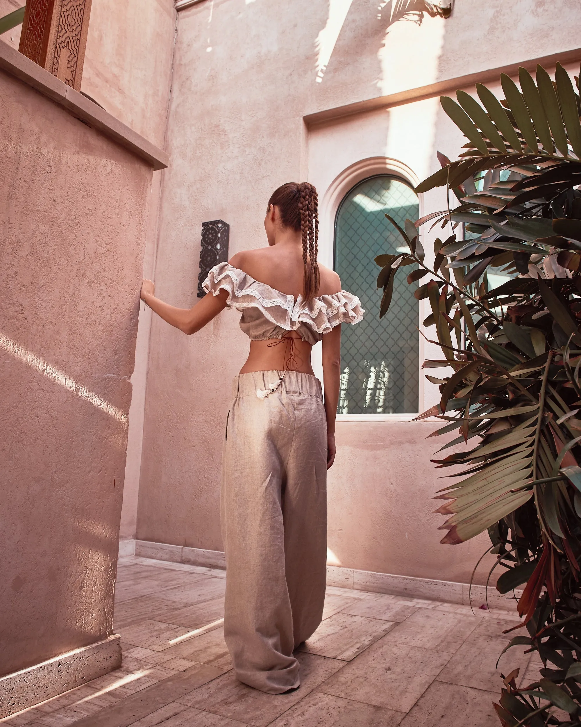 Hemp Linen beige Straight Leg Pant