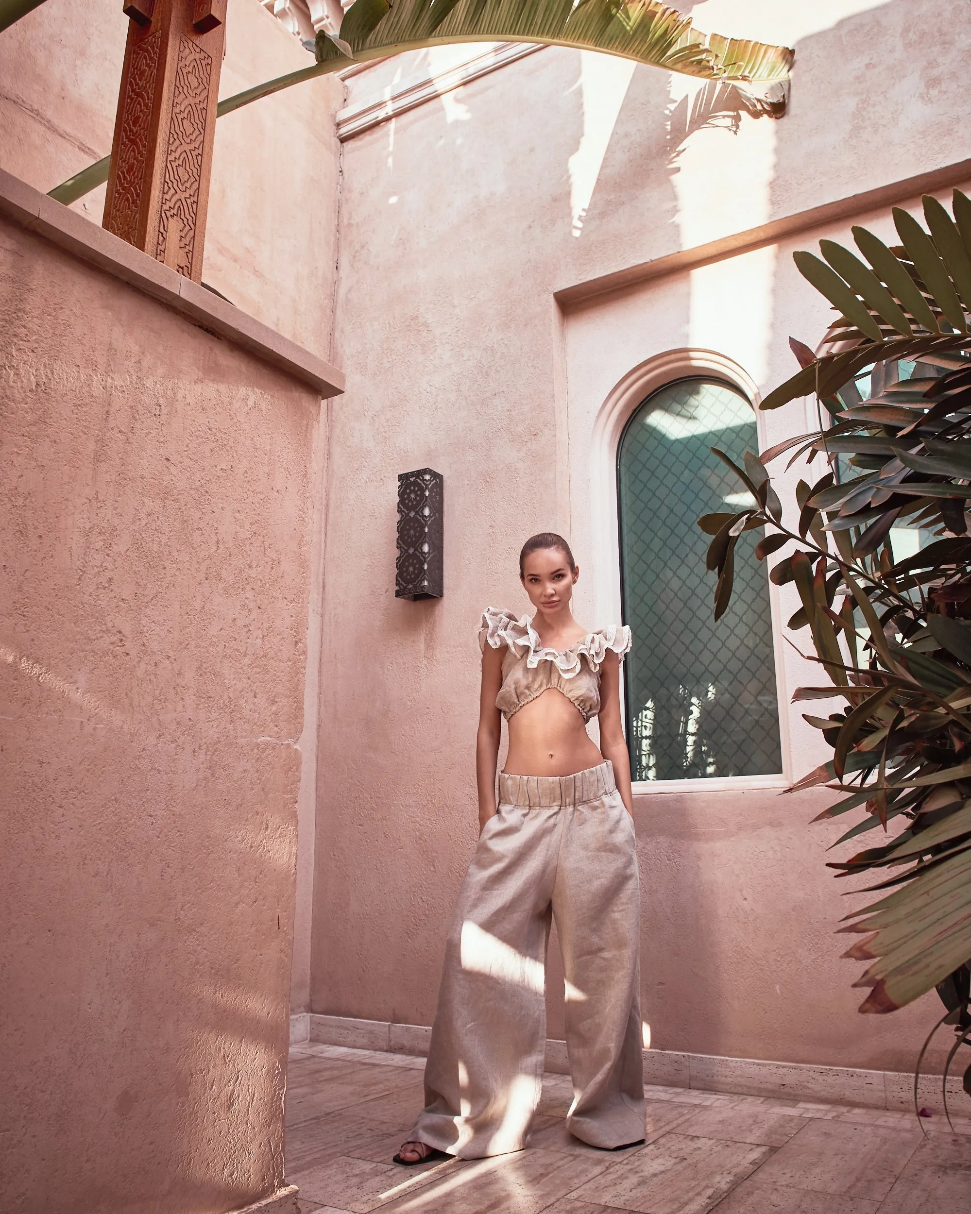 Hemp Linen beige Straight Leg Pant