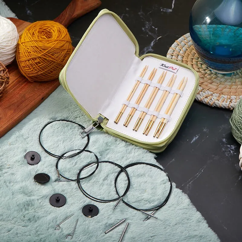 KnitPro Bamboo Starter Interchangeable Circular Needle Set (3.00, 3.50, 4.00, 4.50 & 5.00 mm) (22552)