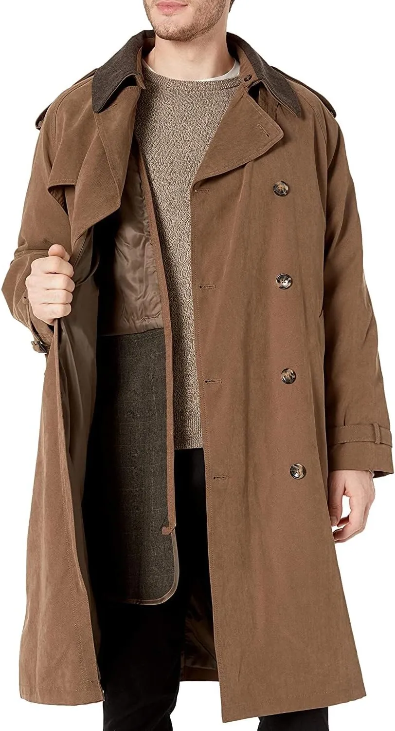LONDON FOG Men's Iconic Double Breasted Trench Coat with Zip-Out Liner and Removable Top Collar