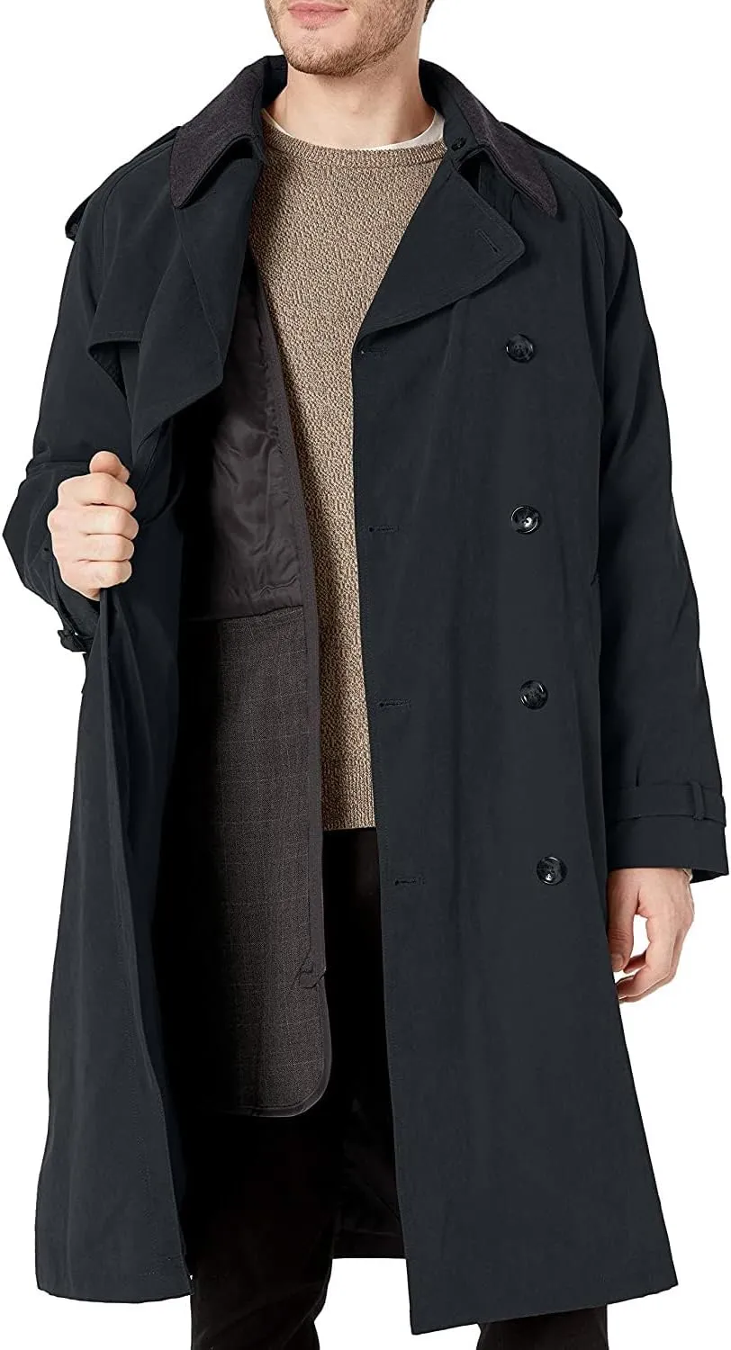 LONDON FOG Men's Iconic Double Breasted Trench Coat with Zip-Out Liner and Removable Top Collar
