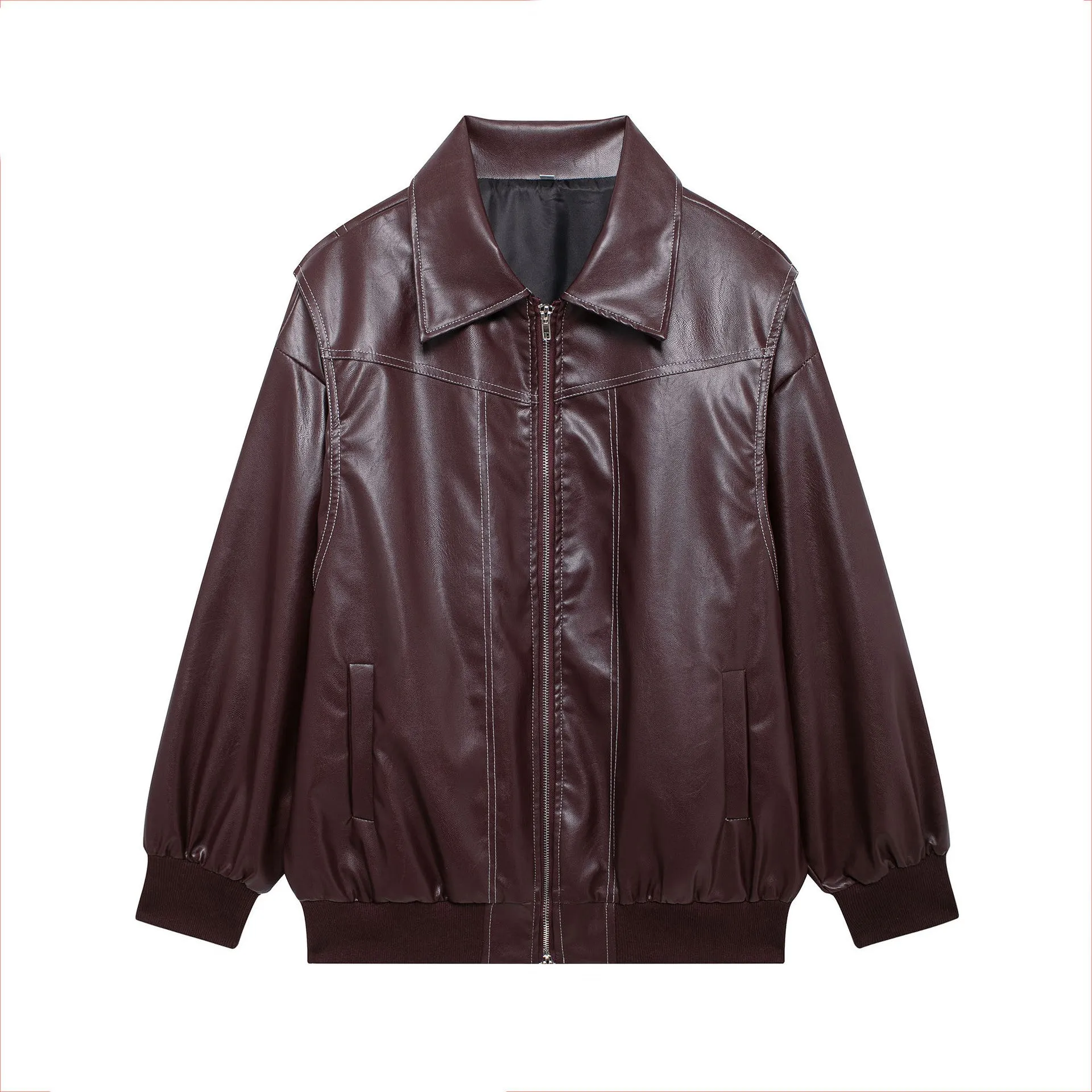Loose Long Sleeve Zipper Leather Jacket