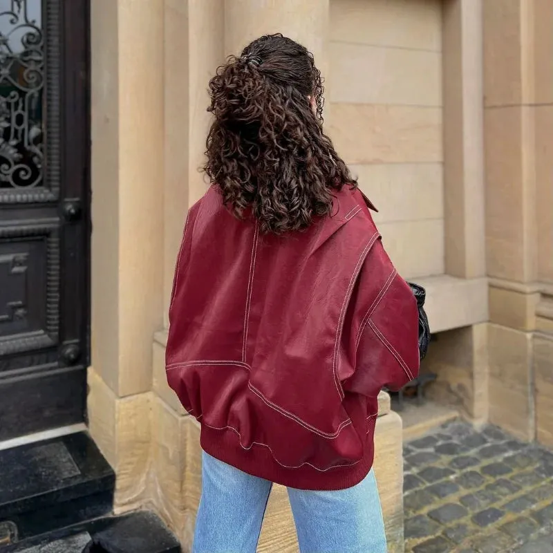 Loose Long Sleeve Zipper Leather Jacket