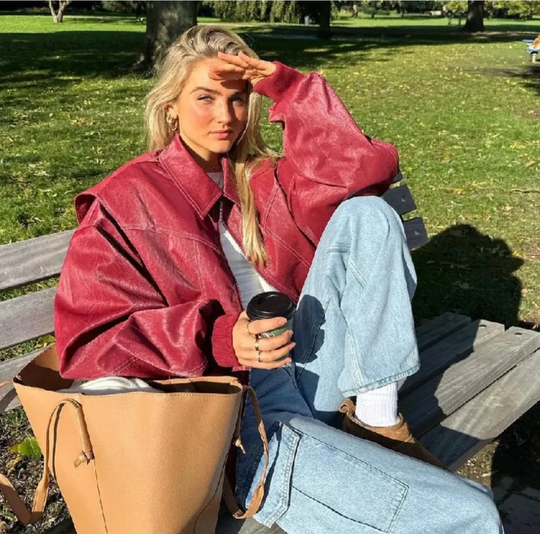 Loose Long Sleeve Zipper Leather Jacket