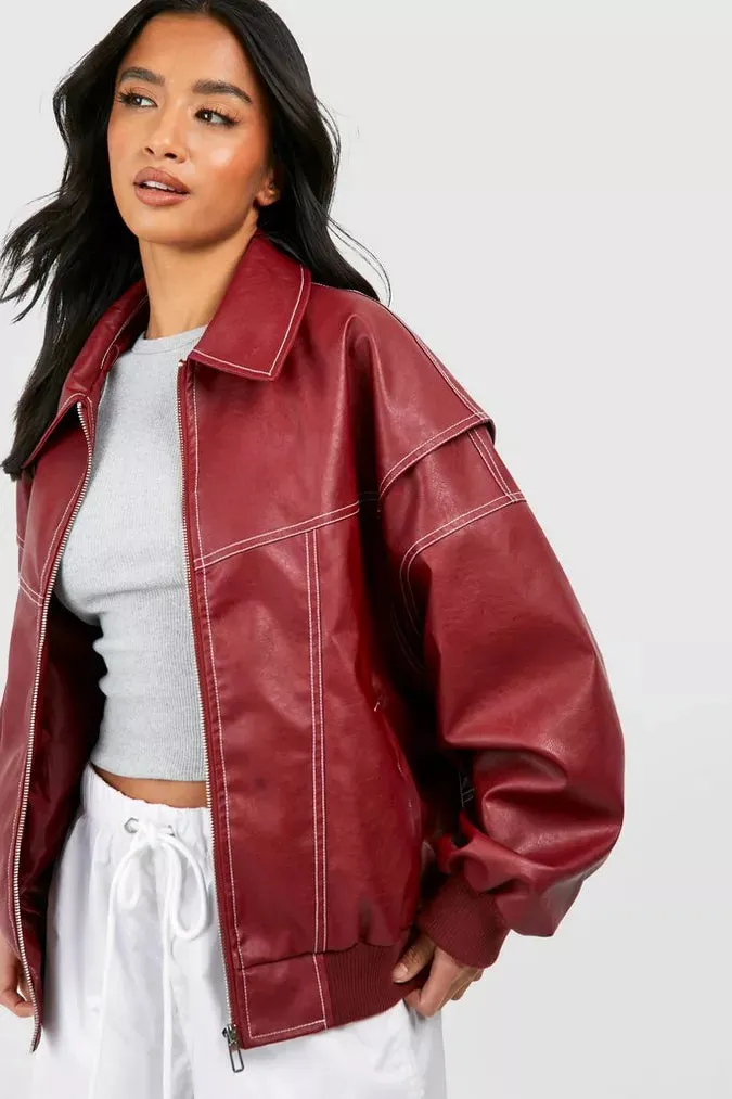 Loose Long Sleeve Zipper Leather Jacket