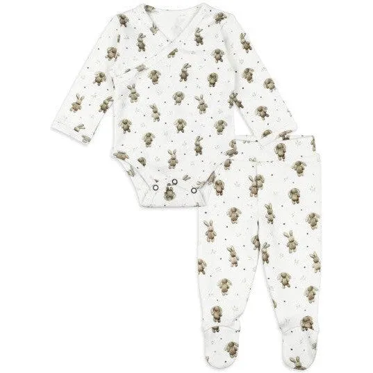 L'ovedbaby Organic Wrap Bodysuit & Footed Pant Set | Brixy Bunny Shadow