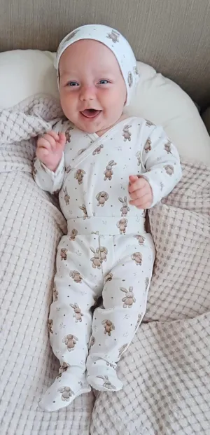 L'ovedbaby Organic Wrap Bodysuit & Footed Pant Set | Brixy Bunny Shadow
