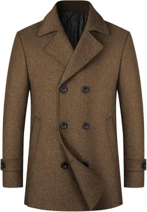 Men's Casual Trench Coat Slim Fit Notched Collar Long Jacket Overcoat Double Breasted Button Pea Coats wih Pockets