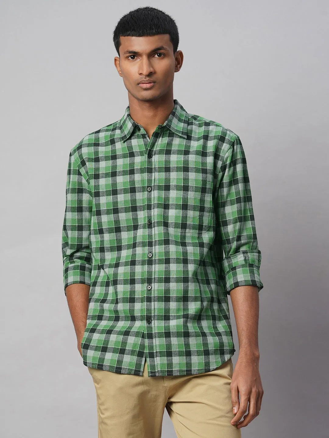 Men's Green Cotton Linen Regular Fit Shirt