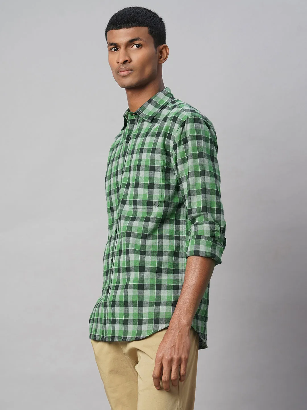 Men's Green Cotton Linen Regular Fit Shirt