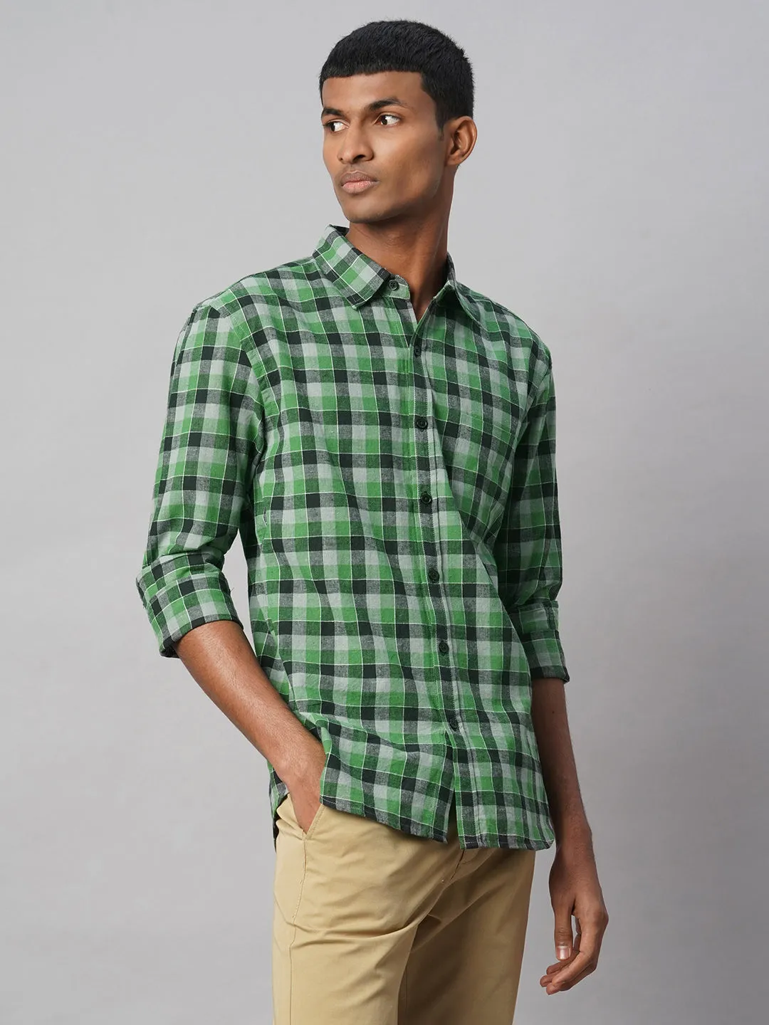 Men's Green Cotton Linen Regular Fit Shirt