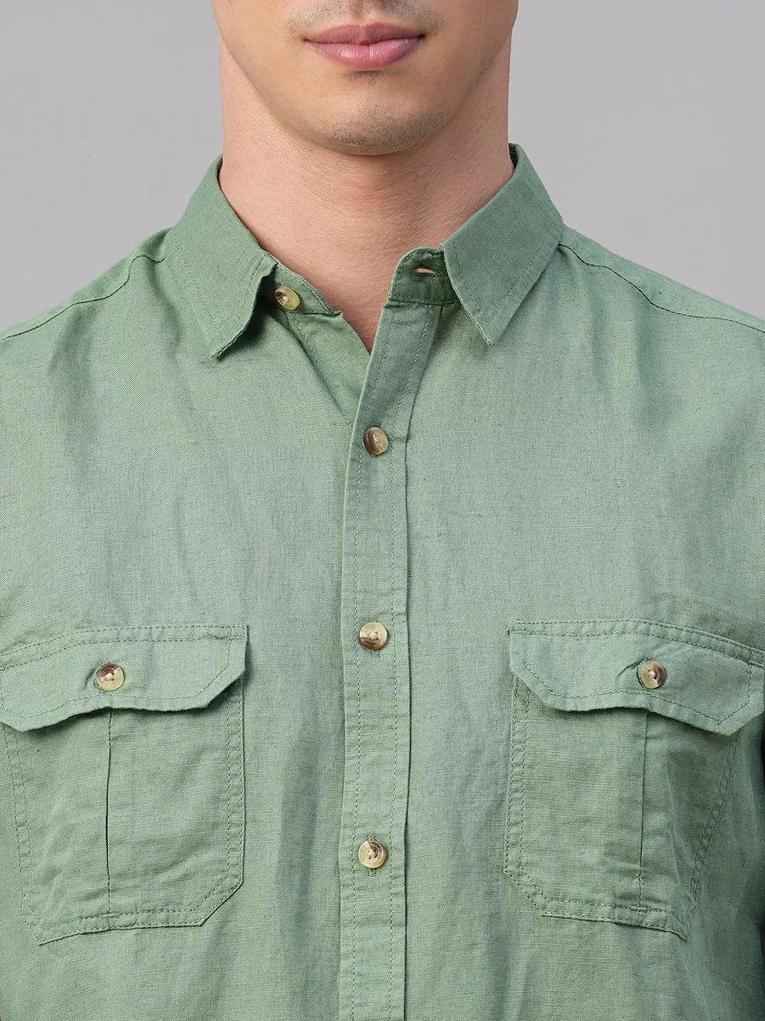 Men's Green Linen Cotton Regular Fit Shirt