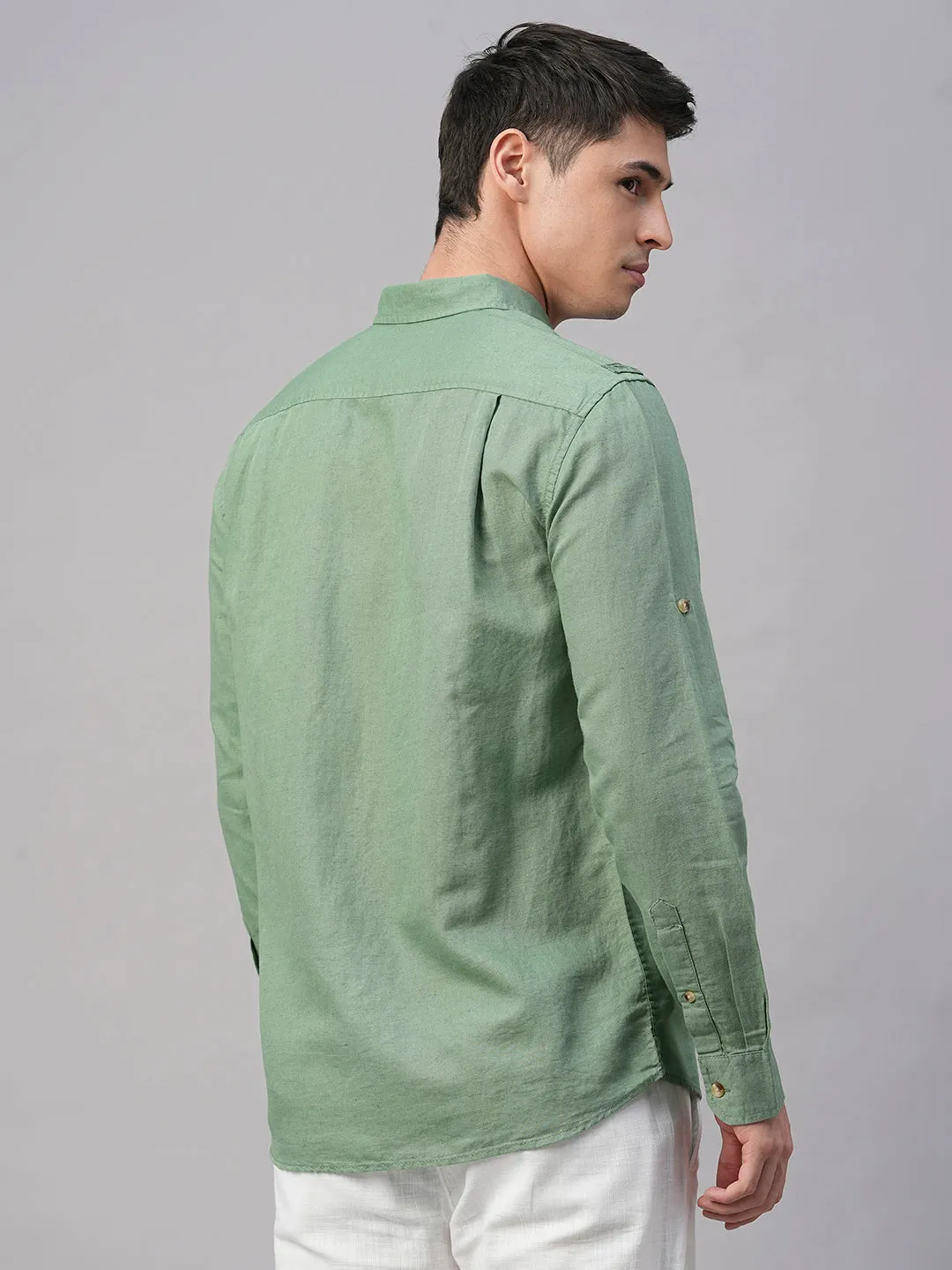 Men's Green Linen Cotton Regular Fit Shirt