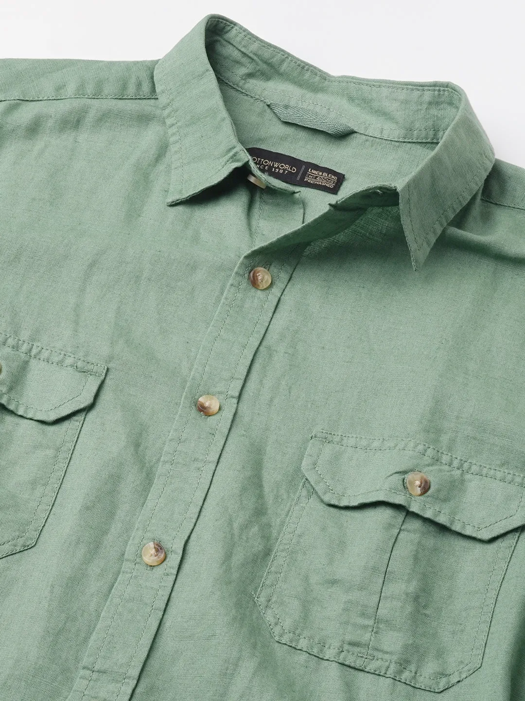Men's Green Linen Cotton Regular Fit Shirt