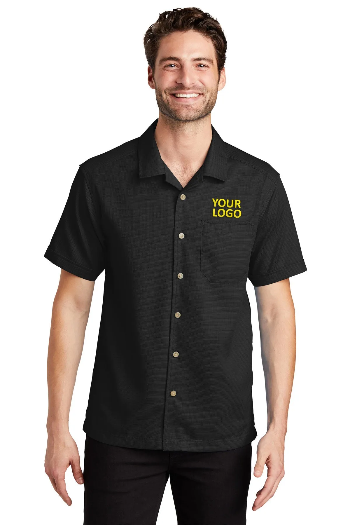Port Authority Textured Custom Camp Shirts, Black