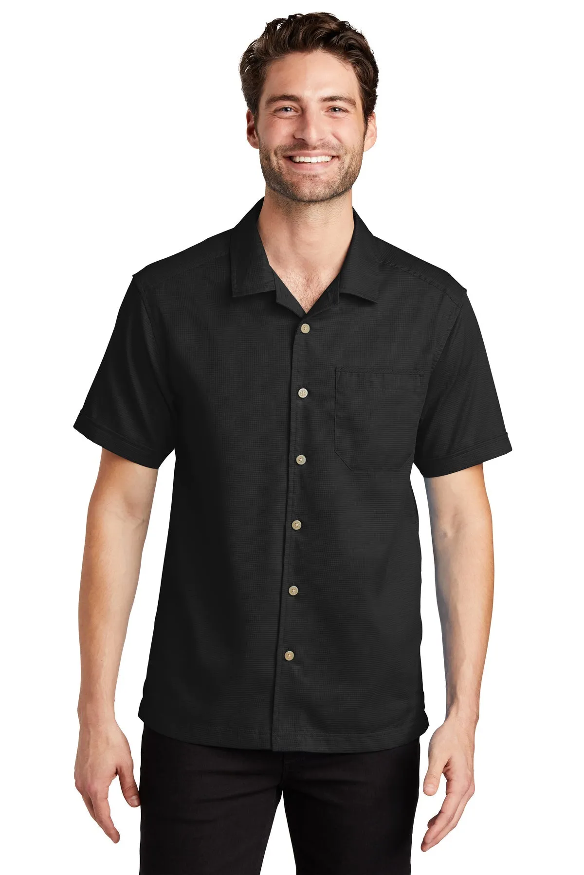 Port Authority Textured Custom Camp Shirts, Black