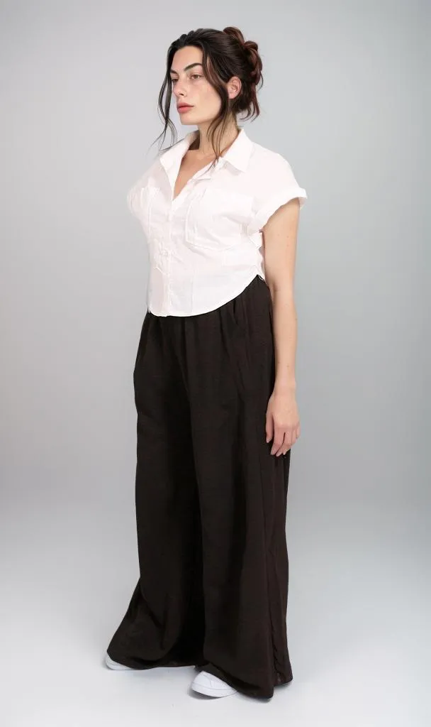 R207087 - Linen Short-Sleeve Button-Up Shirt - White