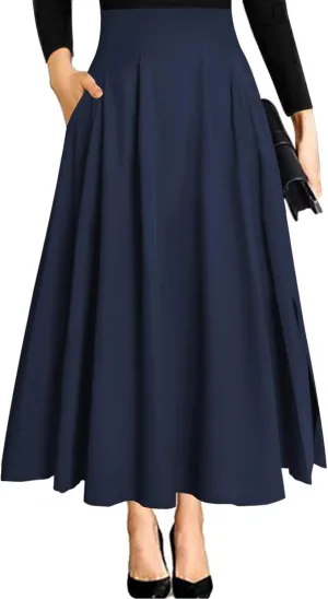 RANPHEE Women's Ankle Length High Waist A-line Flowy Long Maxi Skirt with Pockets