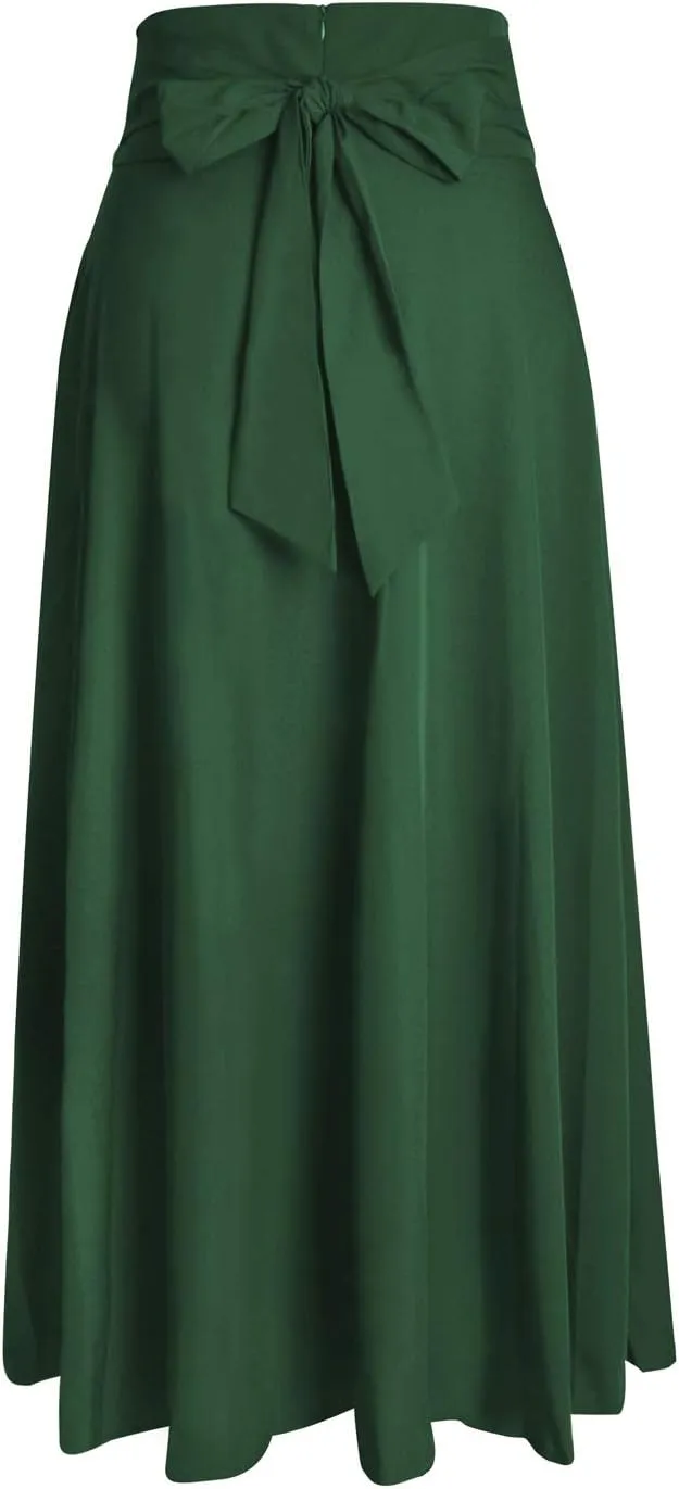RANPHEE Women's Ankle Length High Waist A-line Flowy Long Maxi Skirt with Pockets