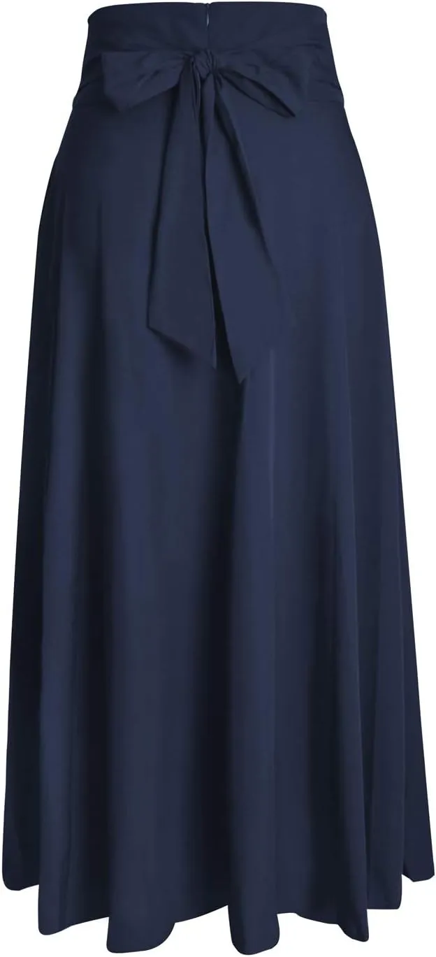 RANPHEE Women's Ankle Length High Waist A-line Flowy Long Maxi Skirt with Pockets