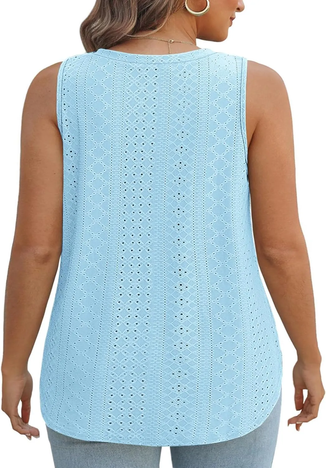 ROSRISS Plus-Size-Tank-Tops for Women Summer Casual Shirts Sleeveless V Neck Shirts Eyelet Side Split Tunics XL-5XL