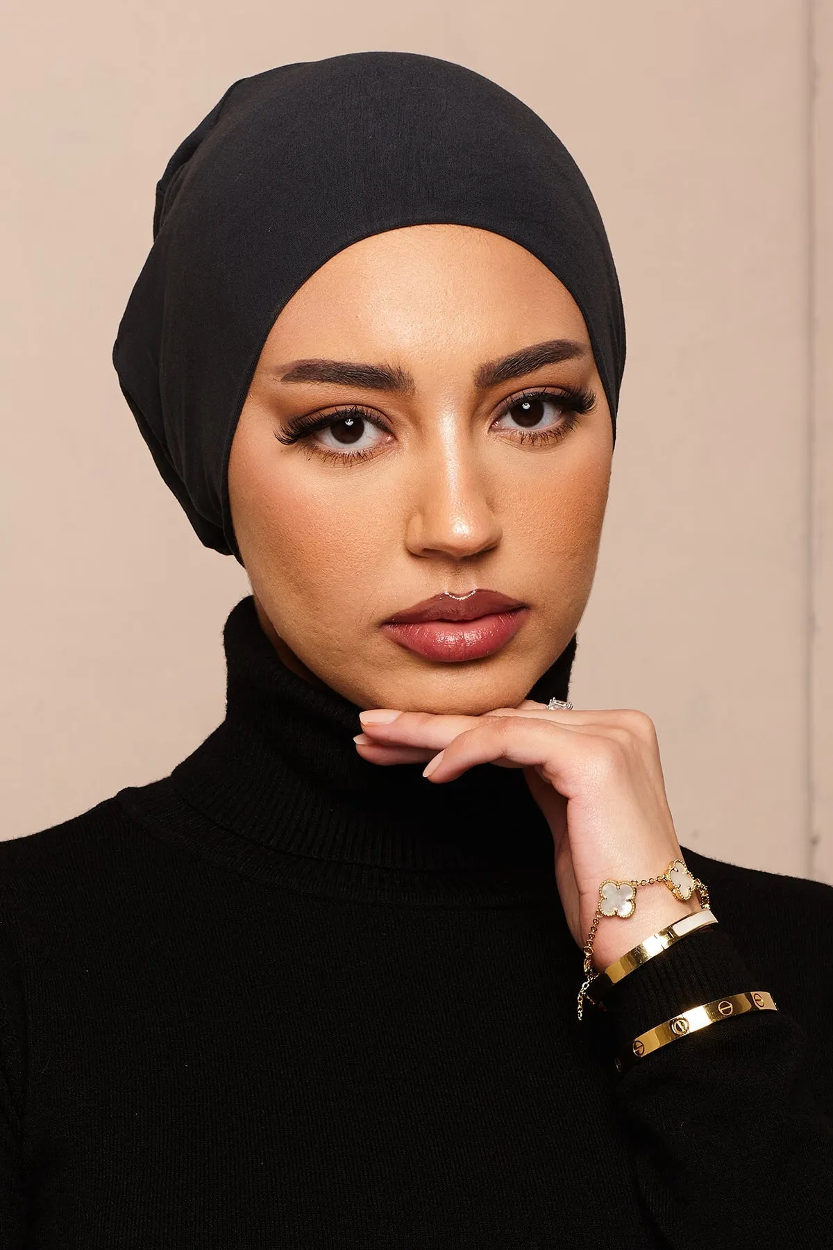 Satin-Blend Charcoal Bamboo Jersey Hijab Cap