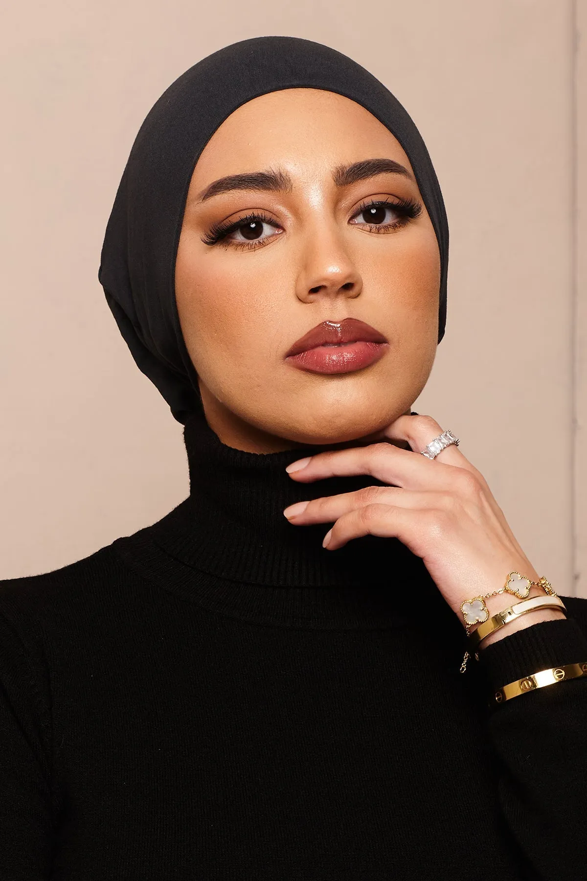 Satin-Blend Charcoal Bamboo Jersey Hijab Cap
