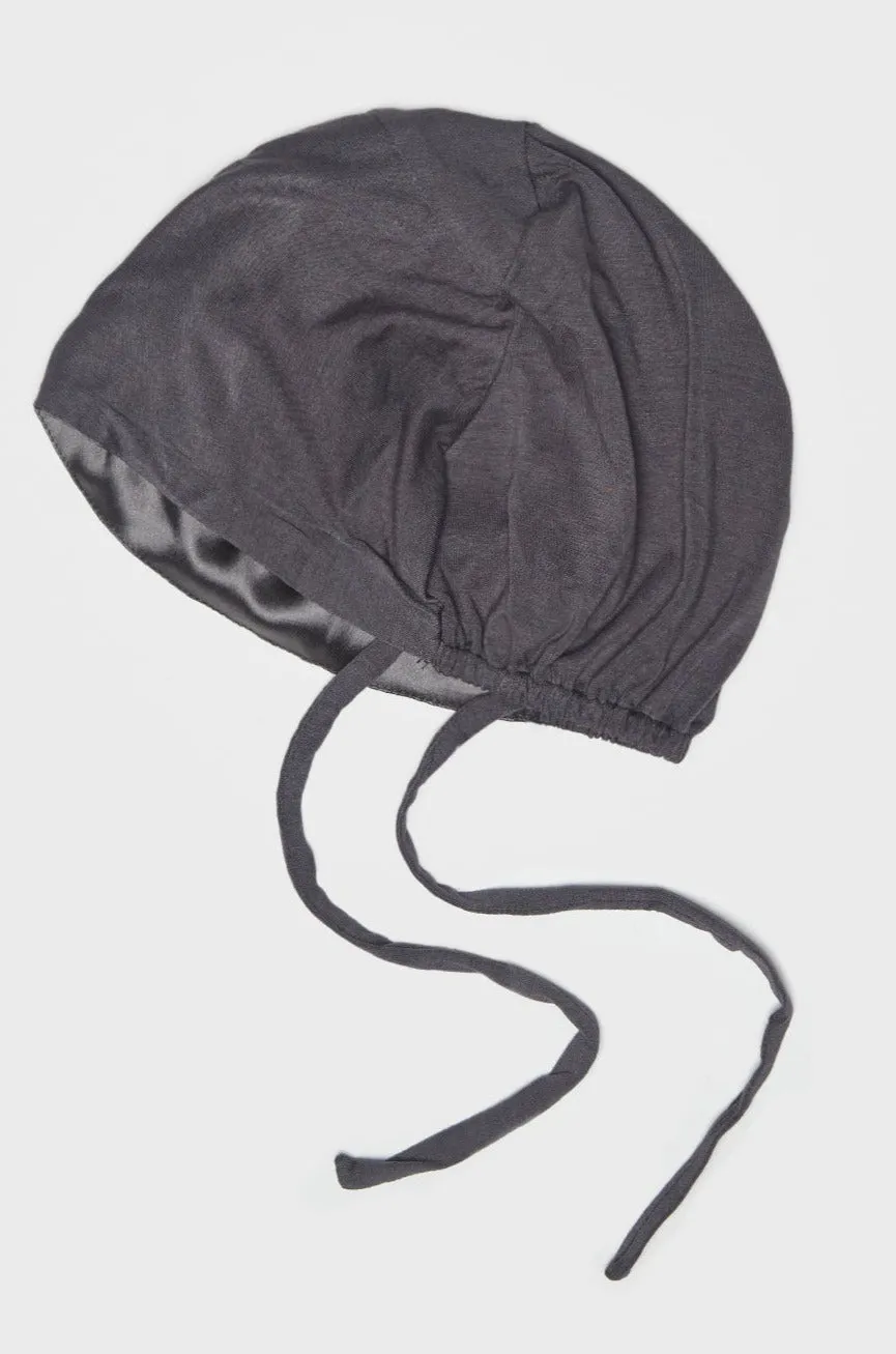 Satin-Blend Charcoal Bamboo Jersey Hijab Cap