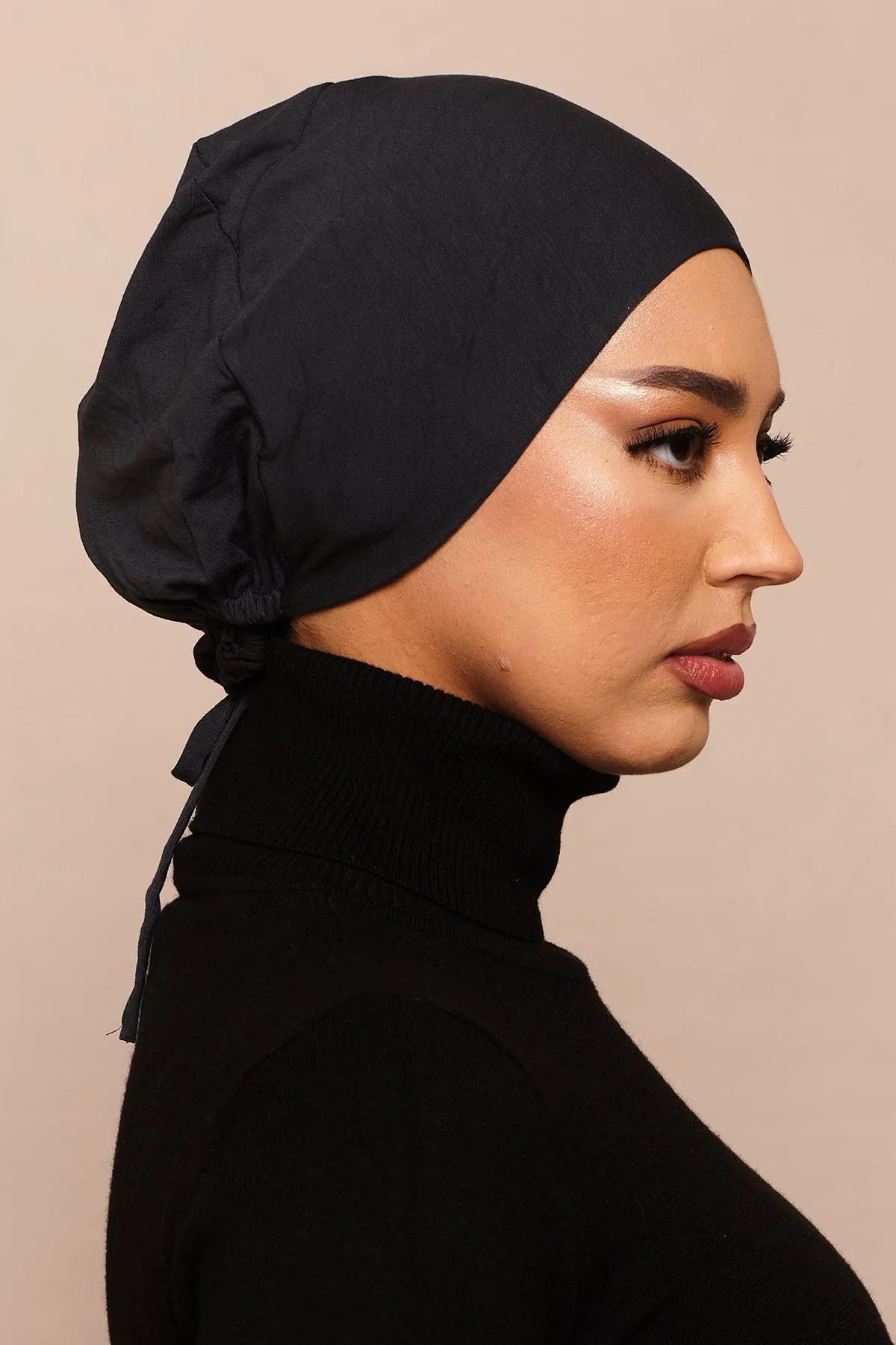 Satin-Blend Charcoal Bamboo Jersey Hijab Cap