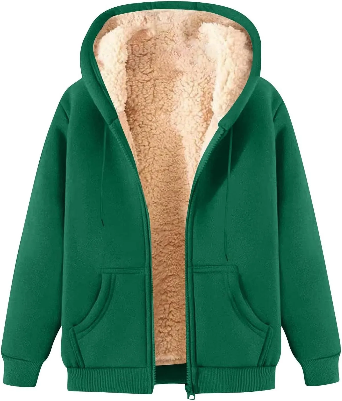 Sherpa Lined Jacket Women Winter Fleece Zip Up Hoodie Warm Hooded Sweatshirt Oversized Wool Coats with Pockets
