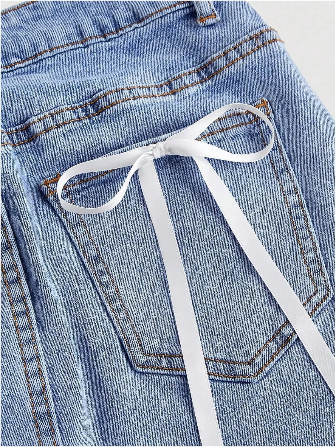 SOLY HUX Women's Y2k Denim Skirt High Waisted Bow Knot Bodycon Summer Mini Jean Skirts