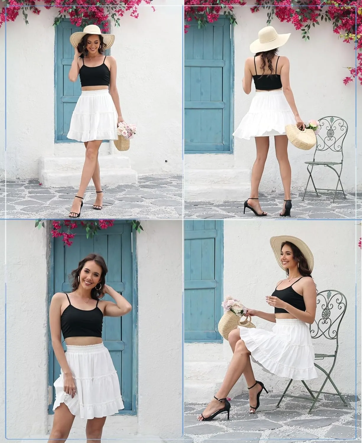 Summer Skirts for Women 2025 Vacation Cotton Ruffle Elastic Waist A-Line Casual Short Skirt