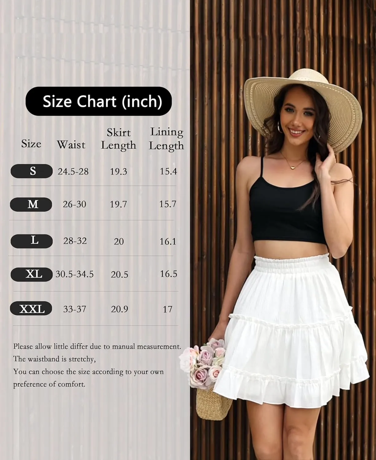 Summer Skirts for Women 2025 Vacation Cotton Ruffle Elastic Waist A-Line Casual Short Skirt