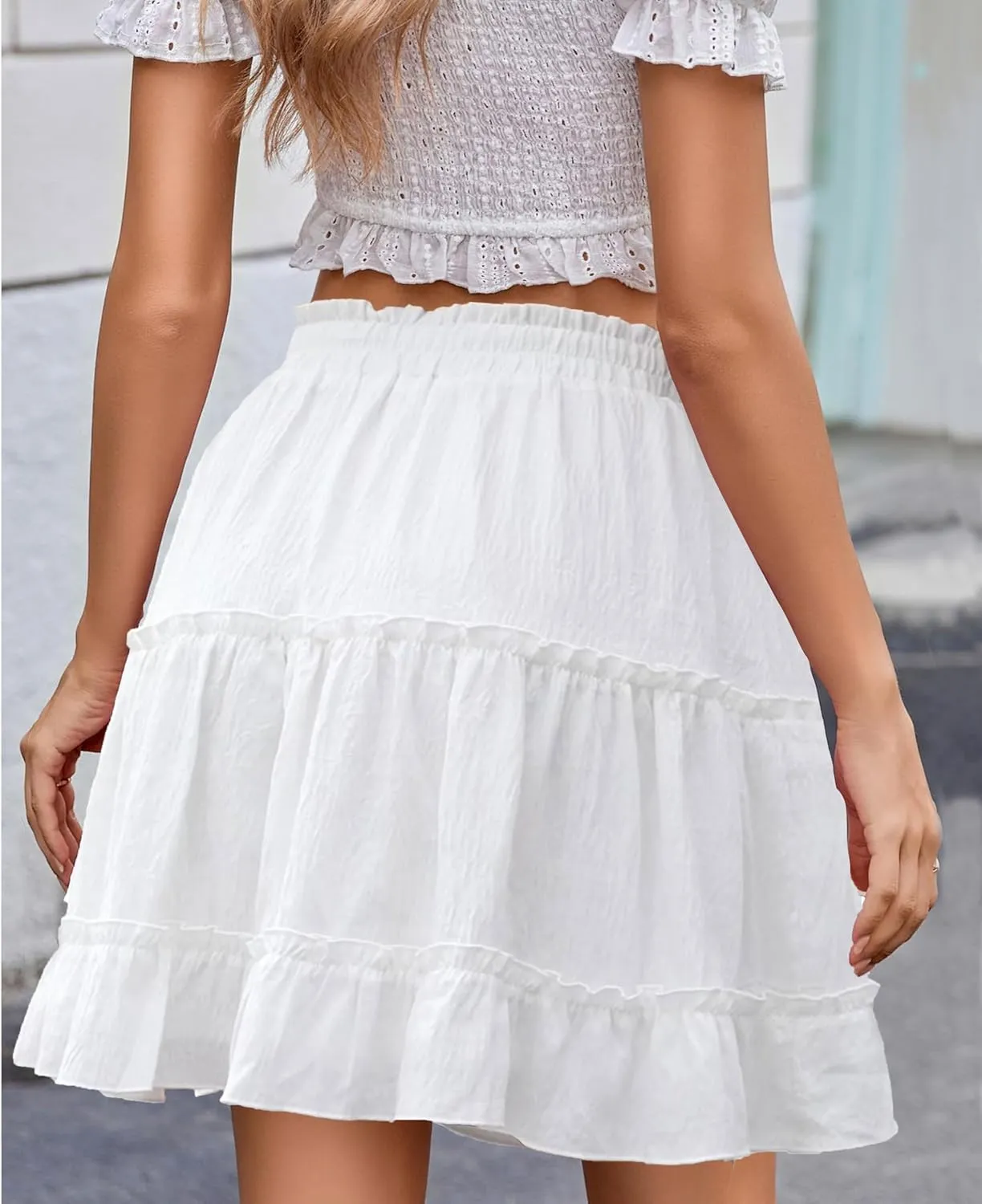 Summer Skirts for Women 2025 Vacation Cotton Ruffle Elastic Waist A-Line Casual Short Skirt