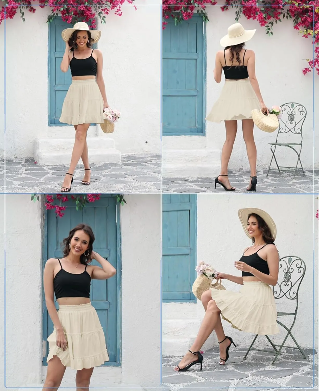 Summer Skirts for Women 2025 Vacation Cotton Ruffle Elastic Waist A-Line Casual Short Skirt