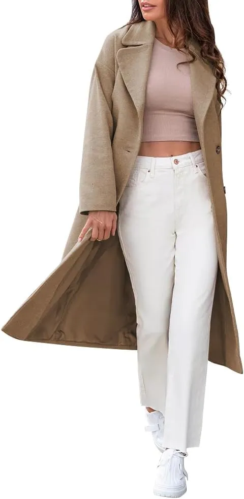Tankaneo Womens Long Pea Coats Double Breasted Winter Warm Trench Coat Bussiness Casual Jackets Outerwear