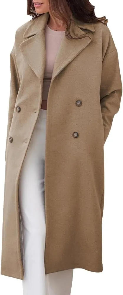 Tankaneo Womens Long Pea Coats Double Breasted Winter Warm Trench Coat Bussiness Casual Jackets Outerwear