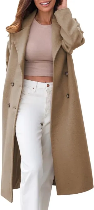 Tankaneo Womens Long Pea Coats Double Breasted Winter Warm Trench Coat Bussiness Casual Jackets Outerwear