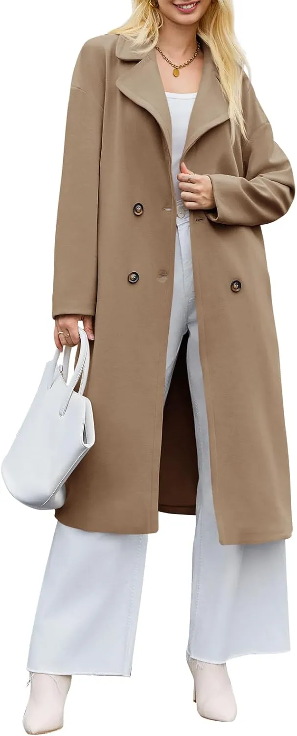 Tankaneo Womens Long Pea Coats Double Breasted Winter Warm Trench Coat Bussiness Casual Jackets Outerwear