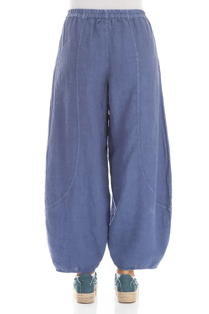 Taper Cropped Wide Blue Off-Dye Linen Trousers