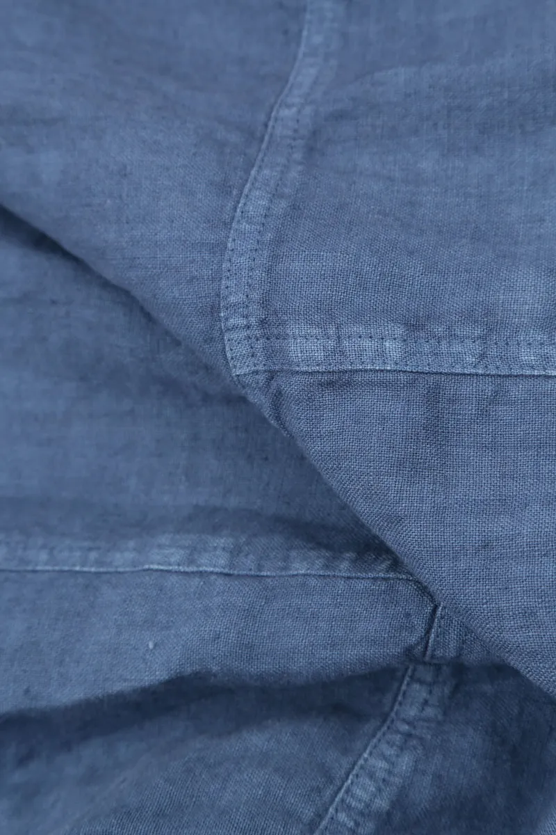 Taper Cropped Wide Blue Off-Dye Linen Trousers